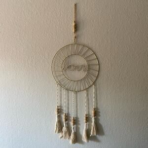 MACRAME Beaded Wall Hanging Decor Subliminal "LOVE" Message Hippie Natural Boho